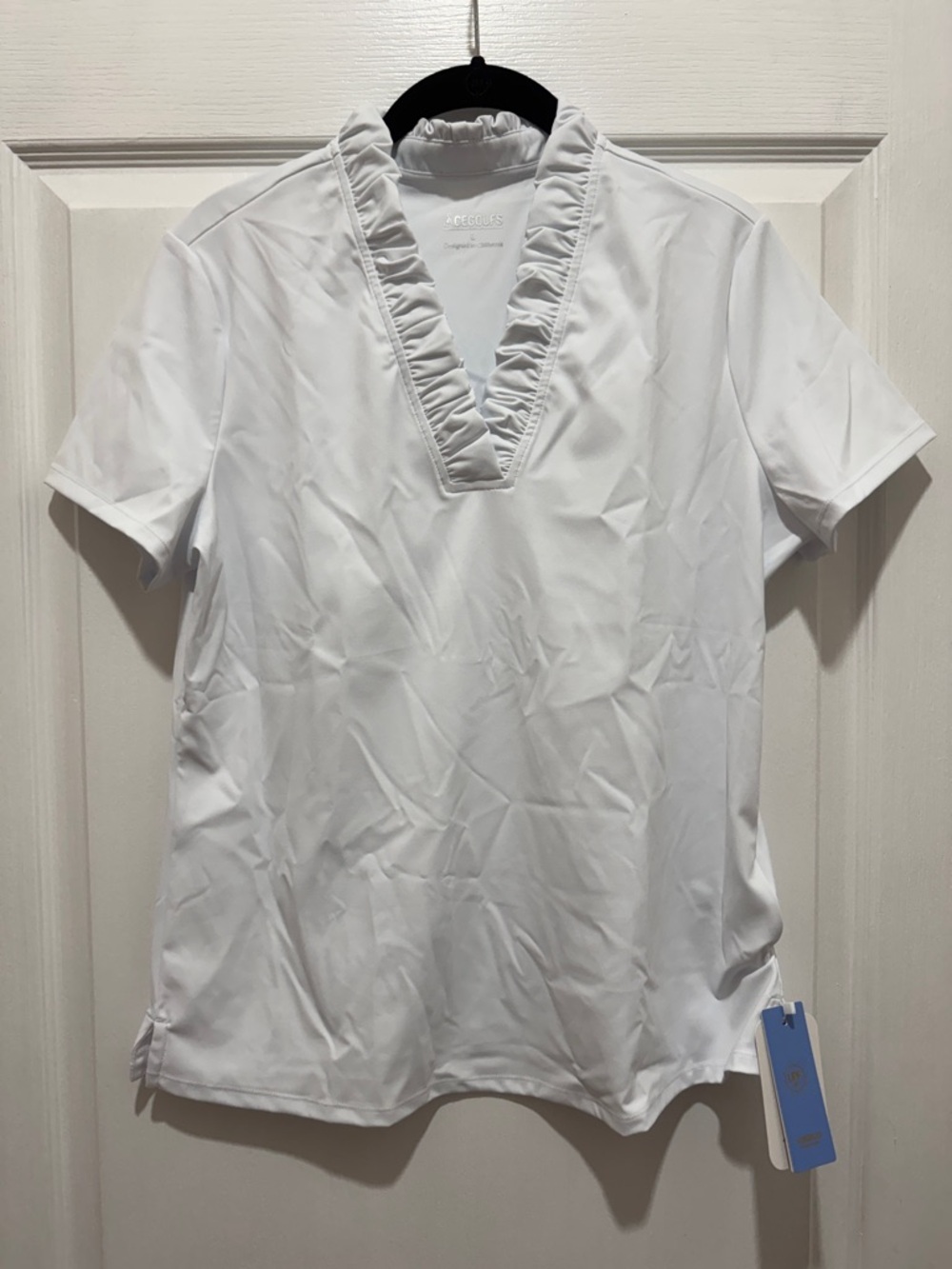 Ruffled V‑Neck Short Sleeve Sun Protection Polo - White